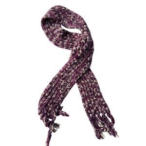 Purple & Cream Scarf W Fringes, One Size